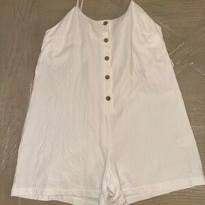 Cupshe White Spaghetti Strap Romper with buttons